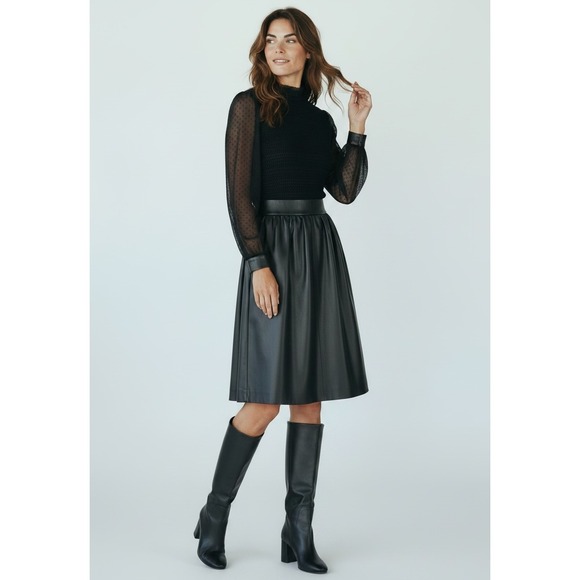 Valentino Dresses & Skirts - Valentino Lace Sheepskin Leather Midi Dress Black Italy Size 4